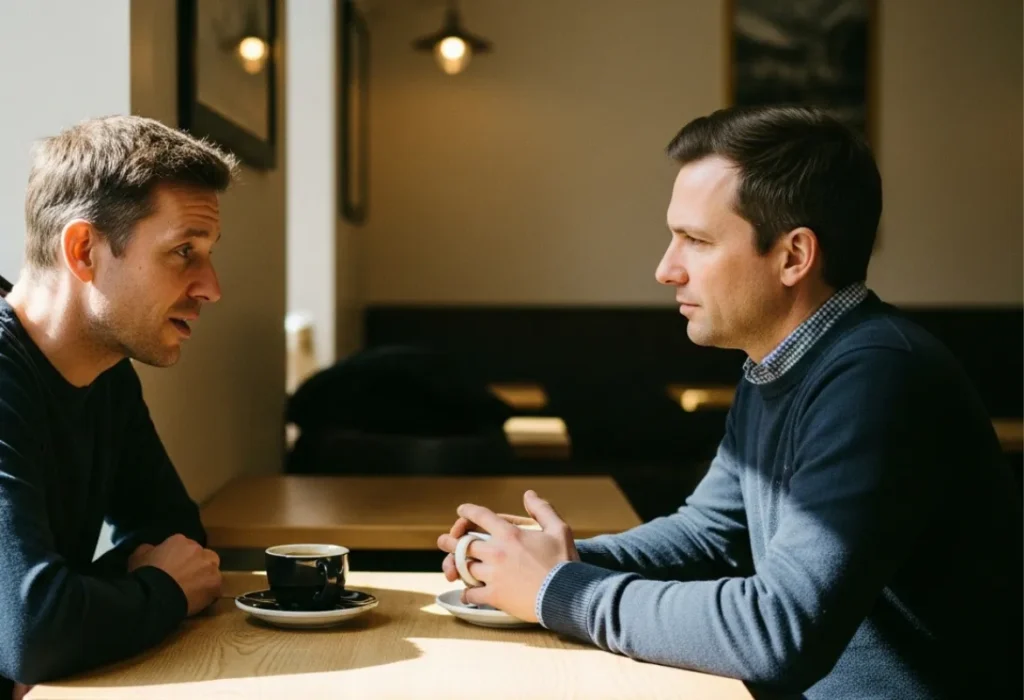 two men talking openly