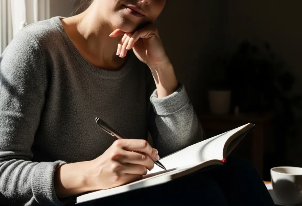 person reflecting stress journa