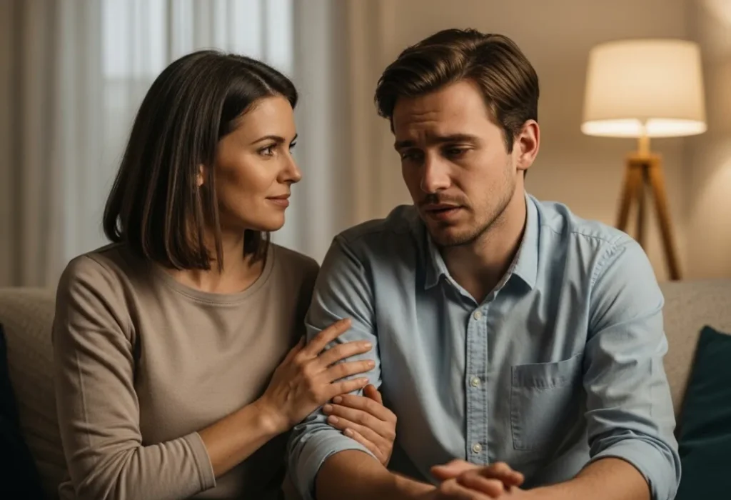 woman supporting man emotionally