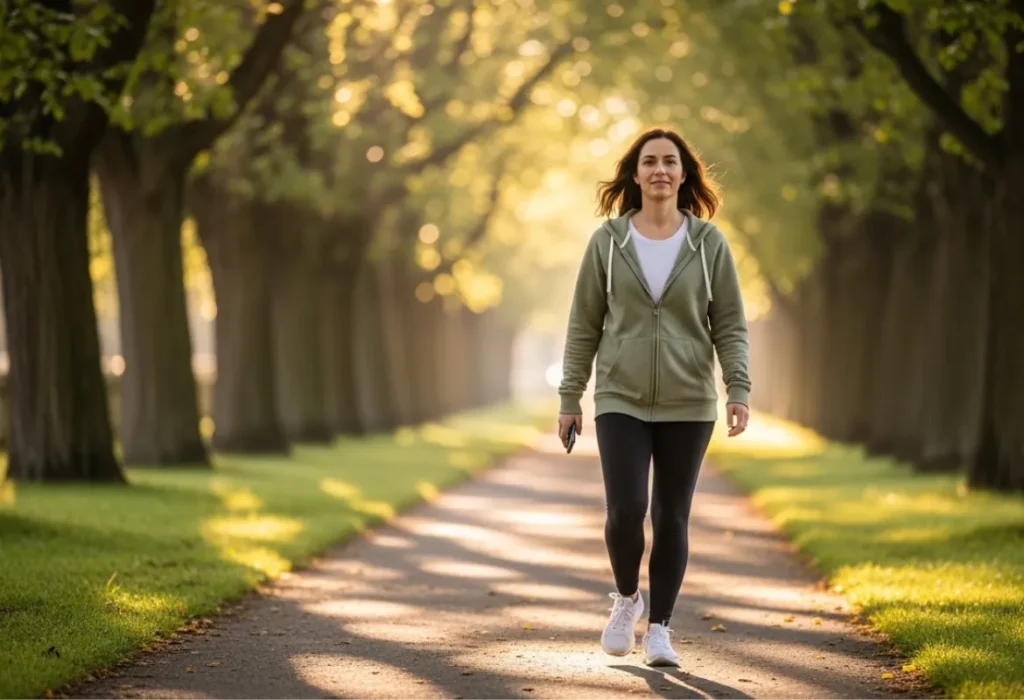woman walking nature path